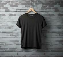 Black t shirt mockup with brick background ai generate photo