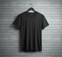 Black t shirt mockup with brick background ai generate photo