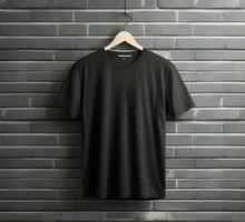 Black t shirt mockup with brick background ai generate photo