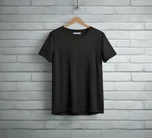 Black t shirt mockup with brick background ai generate photo