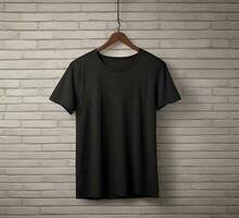 Black t shirt mockup with brick background ai generate photo