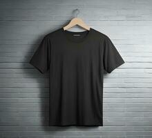 Black t shirt mockup with brick background ai generate photo