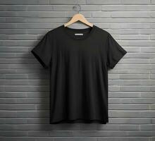 Black t shirt mockup with brick background ai generate photo