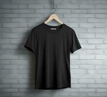 Black t shirt mockup with brick background ai generate photo