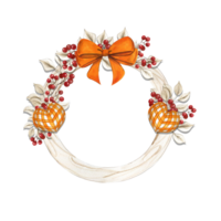 Fall wreath with oranges hearts and ribbons. png
