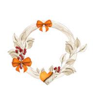 Fall wreath with oranges hearts and ribbons. png