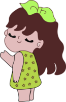 cute girl character illustration wearing green frock png