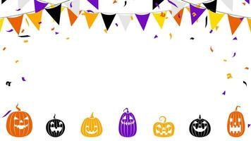 vector illustration of halloween party frame. flag, confetti and pumpkin element on white background