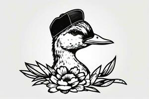 Quirky Duck Wearing a Flower Cap photo