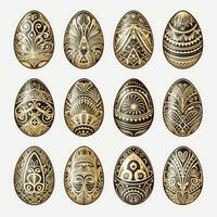 Golden Easter Egg Collection with Ornament Line Icons photo