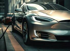 Charging an Electric Car in a Distinctive Parking Lot photo