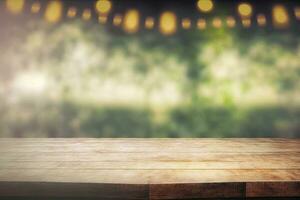 Vintage Blurred Bokeh Wedding Background on Old Wooden Table Perfect for Invitations and photo