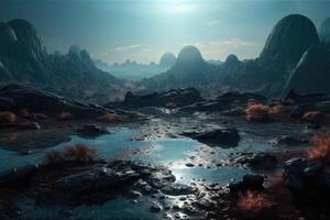 Otherworldly Landscape of an Alien Planet in Deep Space photo