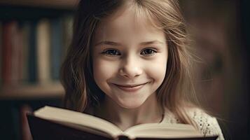 Joyful Girl Reading a Book photo