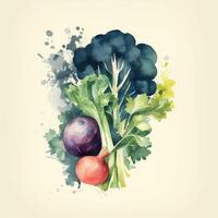 Minimalist Watercolor Vegetables with Intricate Details photo