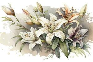 Elegant Watercolor Lily Bouquet with Subtle Tones photo