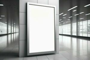 Blank Advertising Billboard Frame in Office Lobby for MockUp Design photo