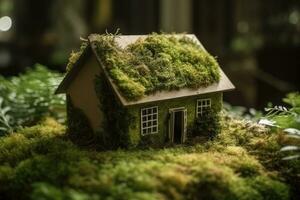 EcoFriendly House Made of Paper in a Garden photo