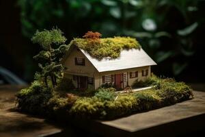 EcoFriendly House Made of Paper in a Garden photo