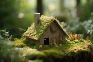 EcoFriendly House Made of Paper in a Garden photo