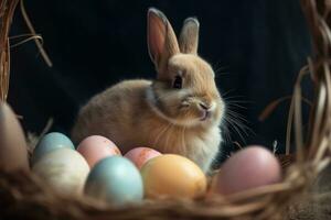 Adorable Easter Bunny with Colorful Easter Eggs photo