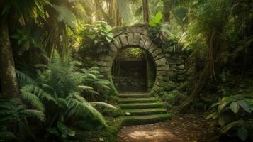 Discover the Enchanting Portal Hidden in a Lush Tropical Forest photo