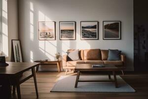 Elevate Your Space with Simple and Elegant 16x20 Wooden Frames on a White Wall Generative AI photo