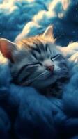 Cute Kitten Sleeping on a Cloud  Realistic Animal Portraits AI Generated photo
