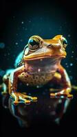 Double Exposure Frog on Dark Background Generative AI photo