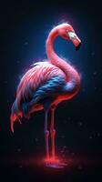 Neon Flamingo on Dark Background Generative AI photo