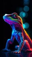 Neon Gecko on Dark Background Generative AI photo