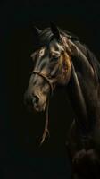 Majestic Horse in Bokeh Style on Dark Background Generative AI photo