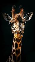 Realistic Giraffe on Dark Background Generative AI photo