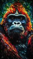 Stained Glass Gorilla on Dark Background Generative AI photo