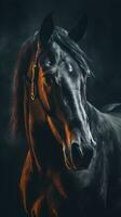 Majestic Horse in Grungeon Style on Dark Background Generative AI photo