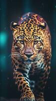 Fierce Jaguar Roaming in Dark Grungeon Generative AI photo