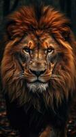 Realistic Lion on Dark Background Generative AI photo