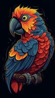 Colorful Parrot Illustration on Dark Background Generative AI photo