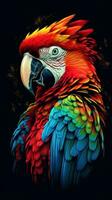 Vibrant Parrot on Dark Bokeh Background Generative AI photo