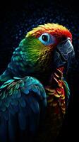 Neon Parrot on Dark Background Generative AI photo