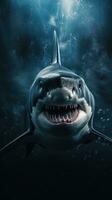 Realistic Shark in Dark Waters Generative AI photo