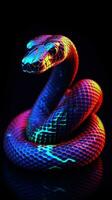 Neon Snake on Dark Background Generative AI photo