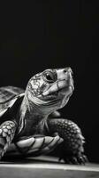 Black and White Turtle on Dark Background Generative AI photo