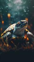 doble exposición Tortuga en oscuro antecedentes generativo ai foto