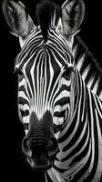 Black and White Zebra on Dark Background in Full Focus Generative AI photo