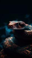 realista serpiente en oscuro antecedentes generativo ai foto