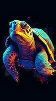 Pop Art Turtle on Dark Background Generative AI photo