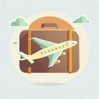 Travel in Style with a Briefcase and Flying Plane Illustration photo