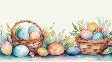 Easter Eggs and Baskets Watercolor Border photo