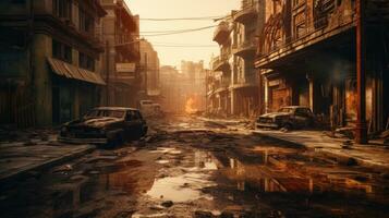 solitario ciudad calle después catástrofe realista cinematográfico composición foto